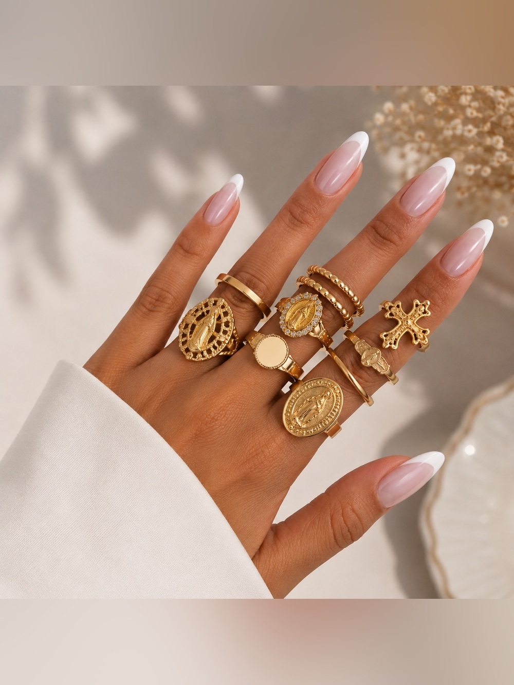 L'Amour Gold Religious & Cross Stackable Ring Set
